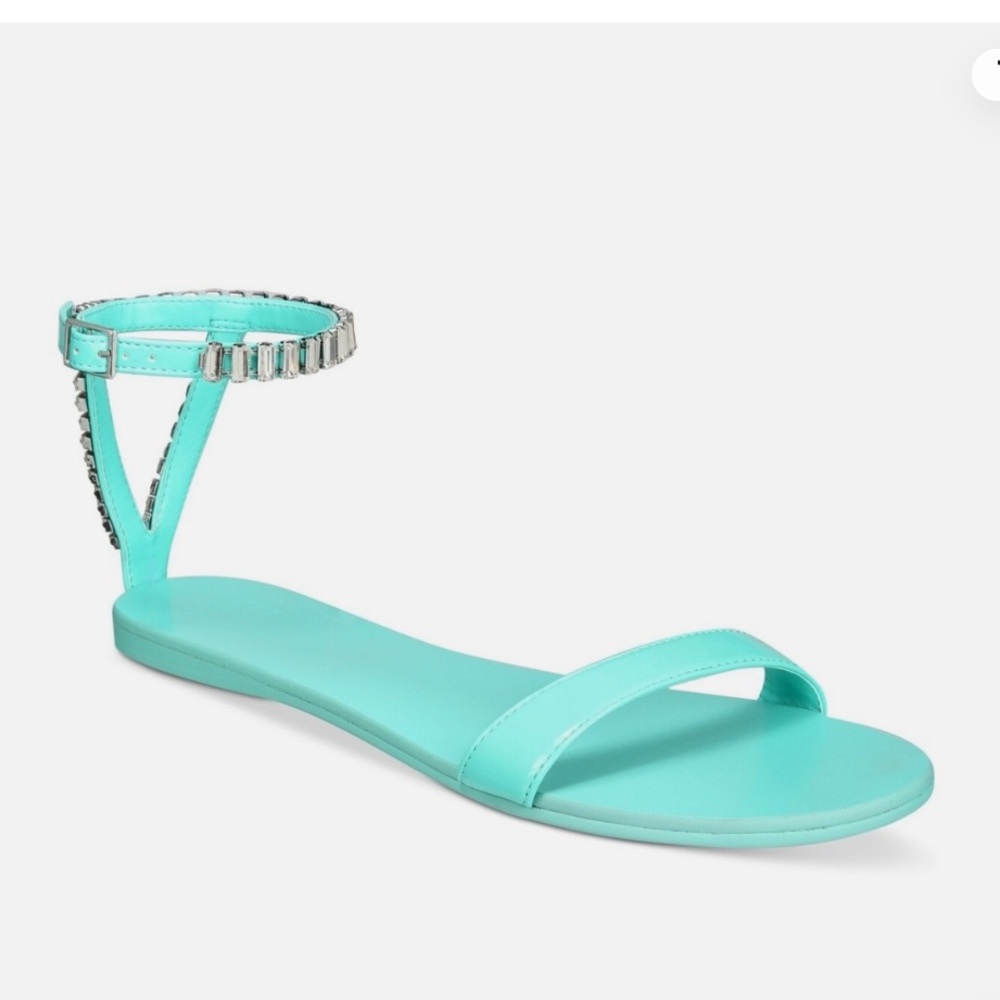 Aaj by Aminah Womens Viktoria Embellished Sandals Turquoise Ankle Strap / 8.5M